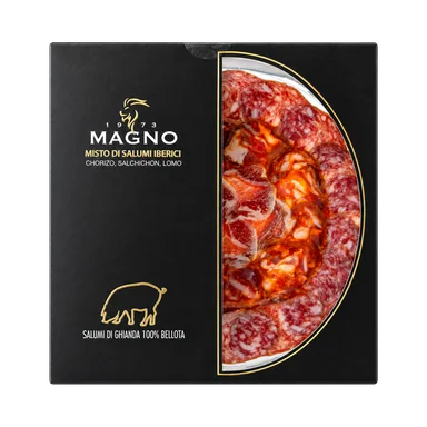 Assorted 100% Iberico Pata Negra Cured Meats (Chorizo, Salchichón, Lomo) Plate weight: 100 g Assorted 100% Iberico Pata Negra Cured Meats (Chorizo, Salchichón, Lomo) Plate weight: 100 g