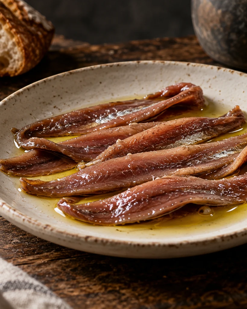 Cantabrian anchovy fillets in olive oil with rustic bread