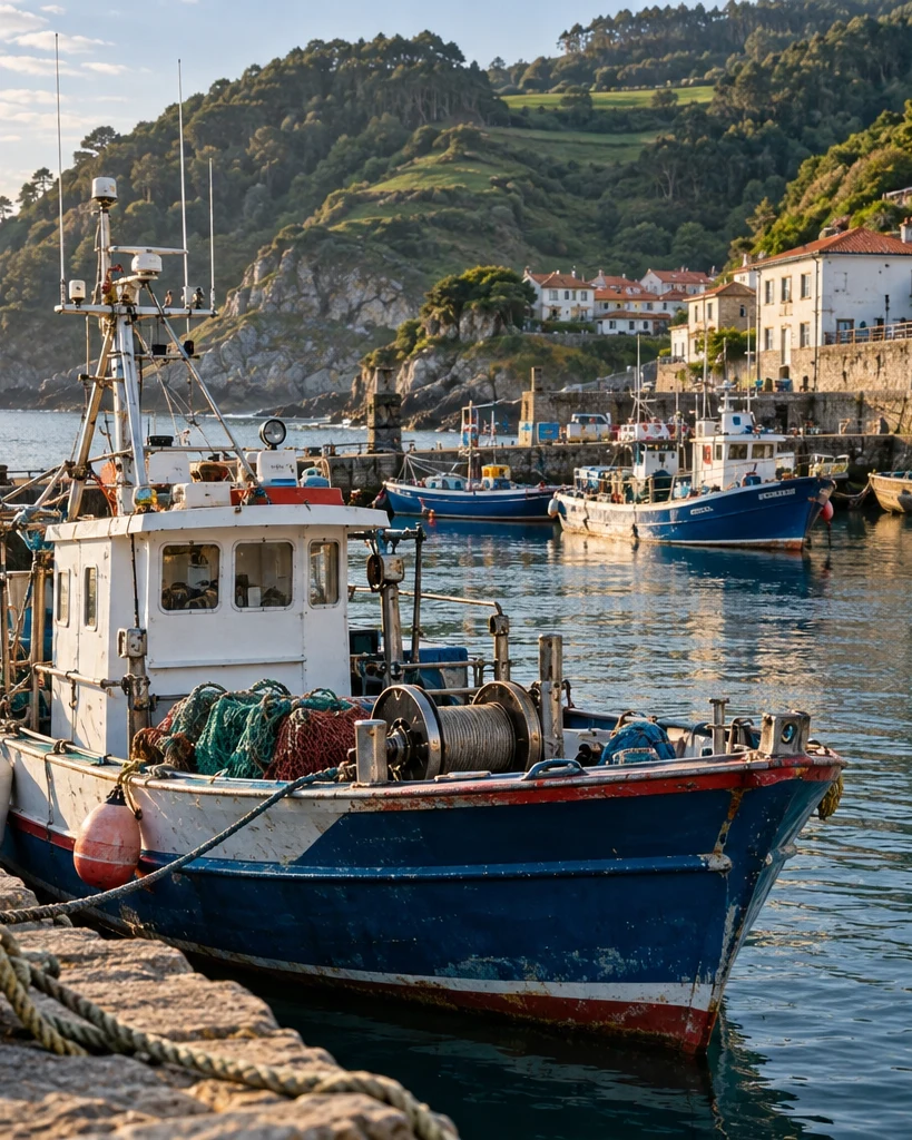 Barche da pesca ormeggiate in un porto della costa cantabrica